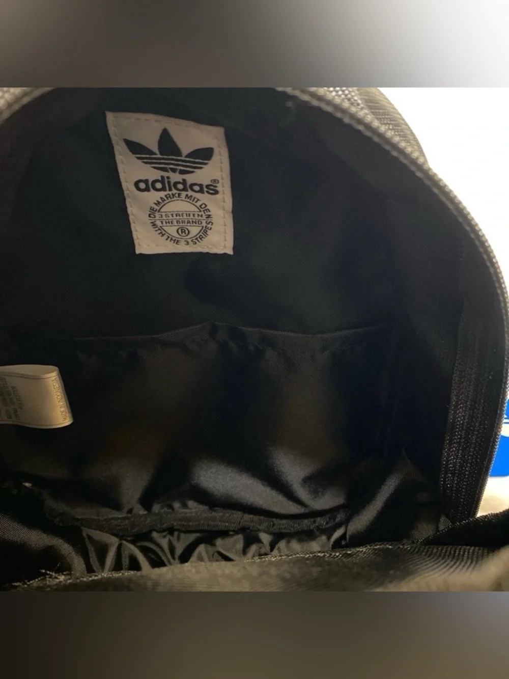 NWT Black ADIDAS Three Stripes White Logo Mini Backpack Hiking Leisure Bag Purse - Picture 5 of 6